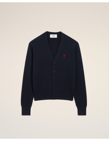 AMI Blue Wool Cardigan With Contrasted Ami De...