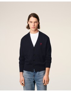 AMI Blue Wool Cardigan With Contrasted Ami De Coeur 2