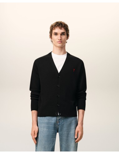 Black Wool Cardigan With Contrasted Ami De Coeur