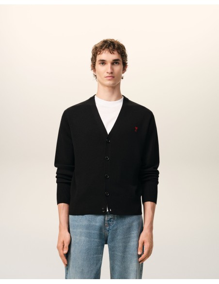 Black Wool Cardigan With Contrasted Ami De Coeur