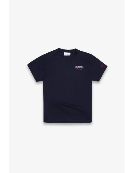 T-shirt Blu con Stampa e Ricamo Montecarlo