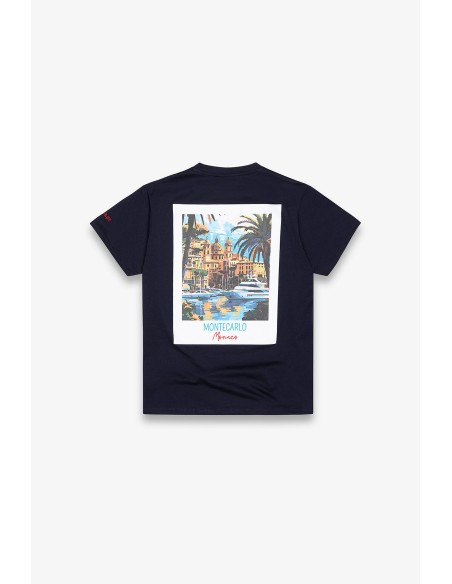 T-shirt Blu con Stampa e Ricamo Montecarlo