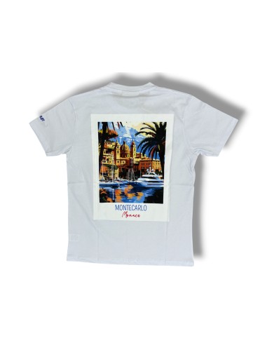 T-shirt Bianca con Stampa e Ricamo Montecarlo