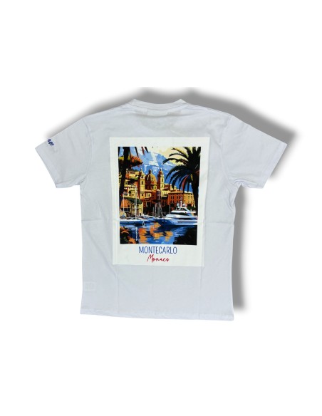 T-shirt Bianca con Stampa e Ricamo Montecarlo
