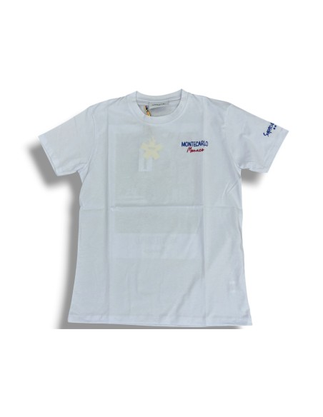 T-shirt Bianca con Stampa e Ricamo Montecarlo
