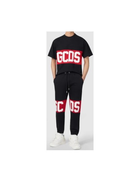 Gcds Pantalone Nero Con Banda Logo