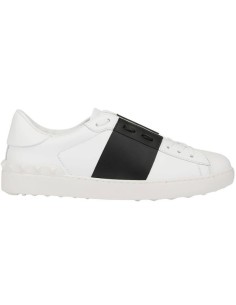 Valentino Garvani Open Sneaker In Vitello Bianco Fascia Nero