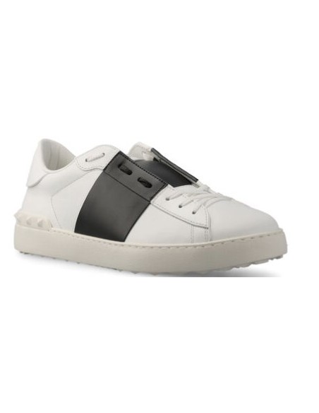 Valentino Garvani Open Sneaker In Vitello Bianco Fascia Nero