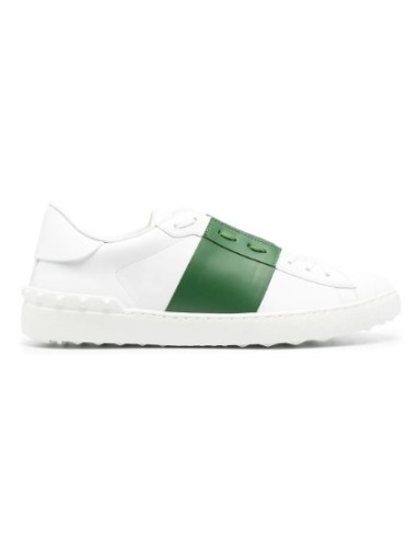 Valentino Garvani Open Sneakers In Vitello Bianco Fascia Verde