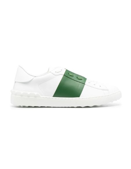 Valentino Garvani Open Sneakers In Vitello Bianco Fascia Verde
