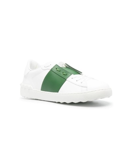 Valentino Garvani Open Sneakers In Vitello Bianco Fascia Verde
