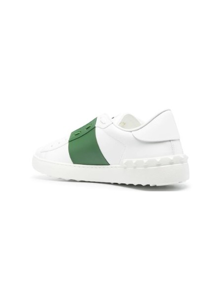 Valentino Garvani Open Sneakers In Vitello Bianco Fascia Verde