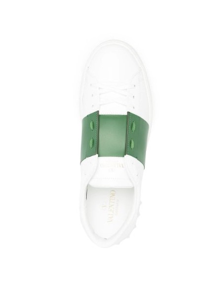 Valentino Garvani Open Sneakers In Vitello Bianco Fascia Verde