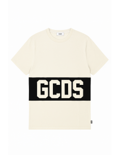 T-SHIRT  GCDS BIANCA/NERA CON BANDA LOGO