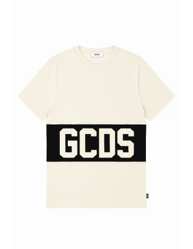 T-SHIRT  GCDS BIANCA/NERA CON BANDA LOGO