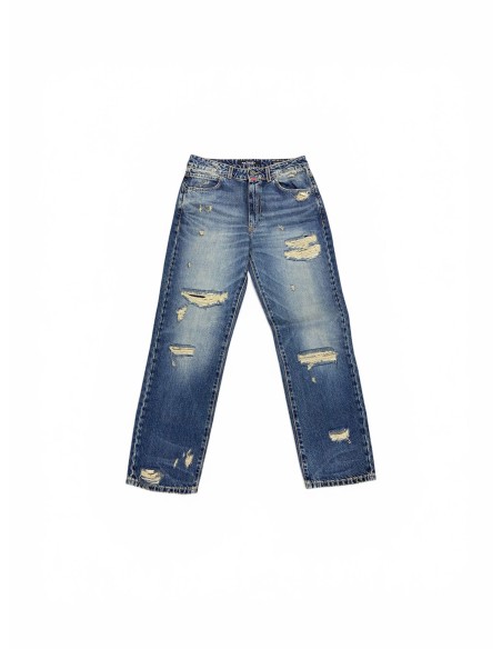 Jeans Patriòt Denim Couture: Vintage Blue Heritage con Rotture Rammendate