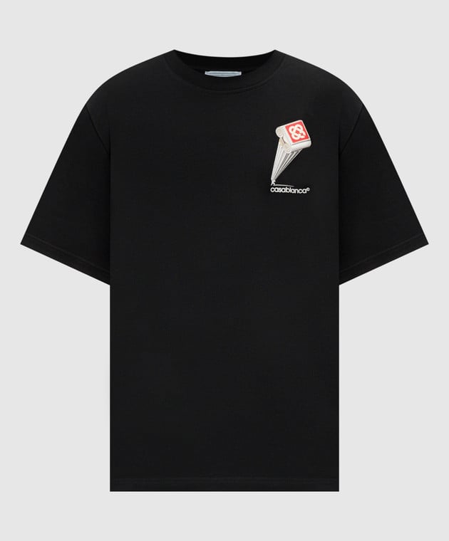Casablanca T-shirt nera colonna pendente con stampa logo