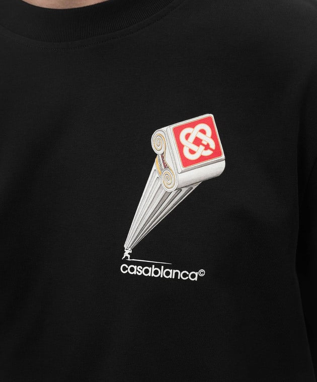 Casablanca T-shirt nera colonna pendente con stampa logo