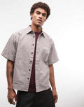 XLARGE - Camicia a maniche corte beige a quadri con tasche a marsupio