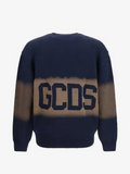Girocollo maglione GCDS Logo Spray Uomo - Blu Scuro/Marrone