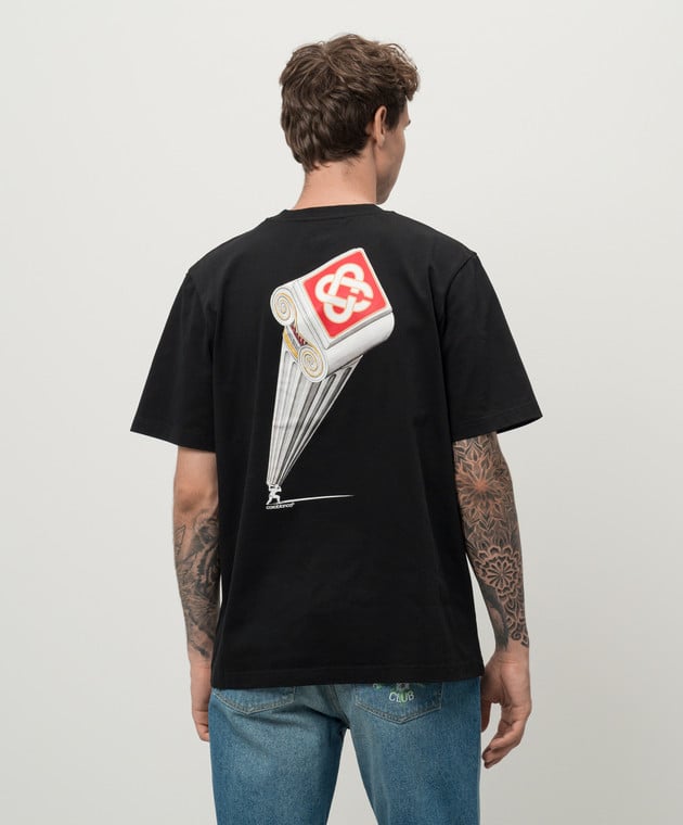 Casablanca T-shirt nera colonna pendente con stampa logo