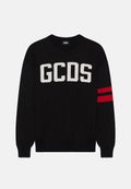 GCDS Maglione girocollo LOGO VARSITY nero per uomo