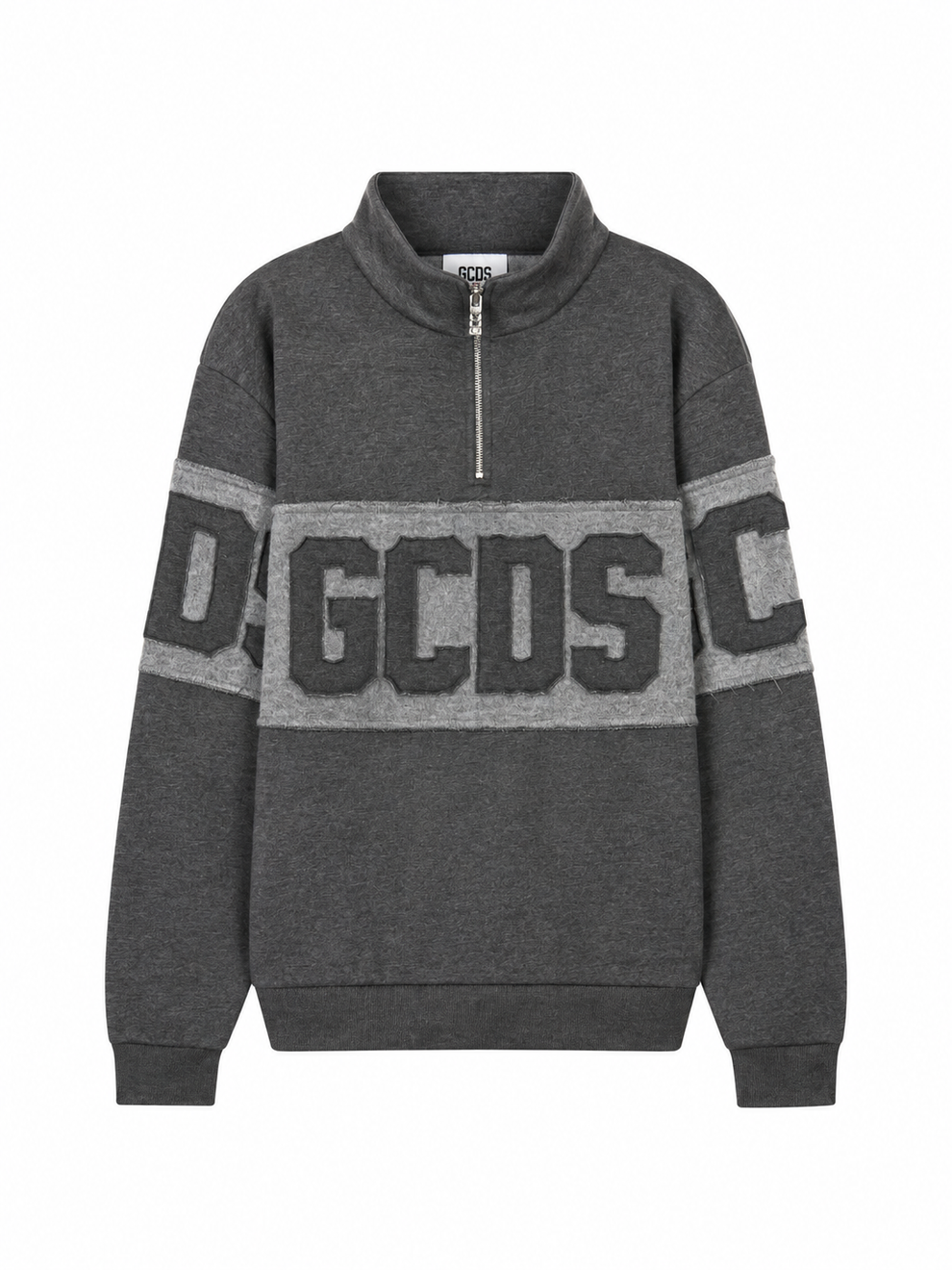 Felpa Half Zip GCDS Band Logo Patch Uomo - Antracite/Grigio