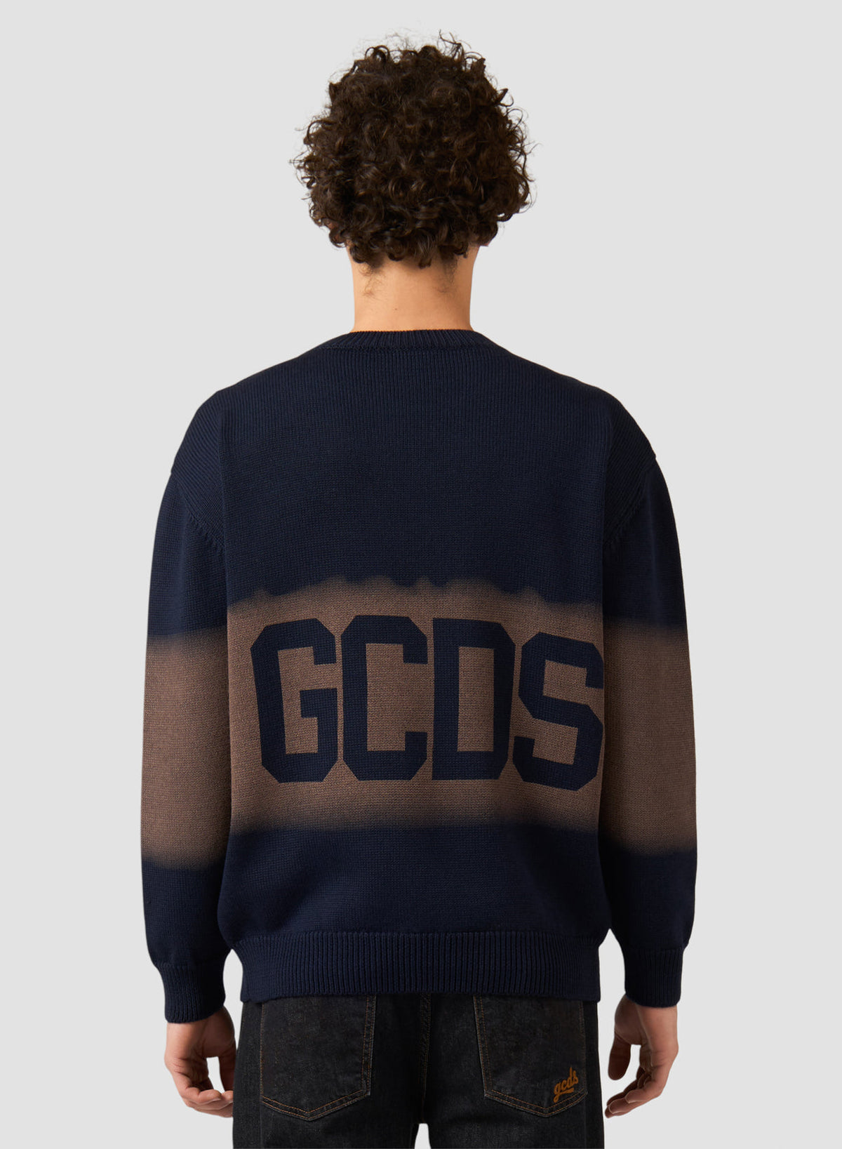 Girocollo maglione GCDS Logo Spray Uomo - Blu Scuro/Marrone