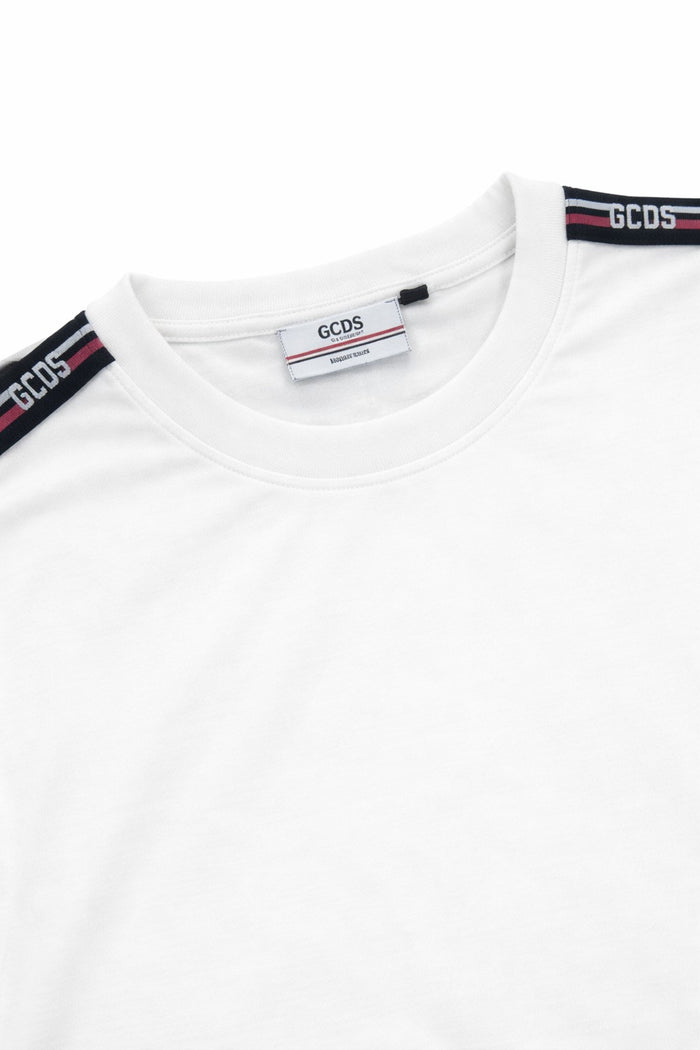 GCDS Logo Tape Ss T-Shirt GCDS Uomo - Optic White/Black