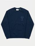 Felpa Blu Scuro Girocollo Ami Paris in Cotone con Logo Ami de Cœur