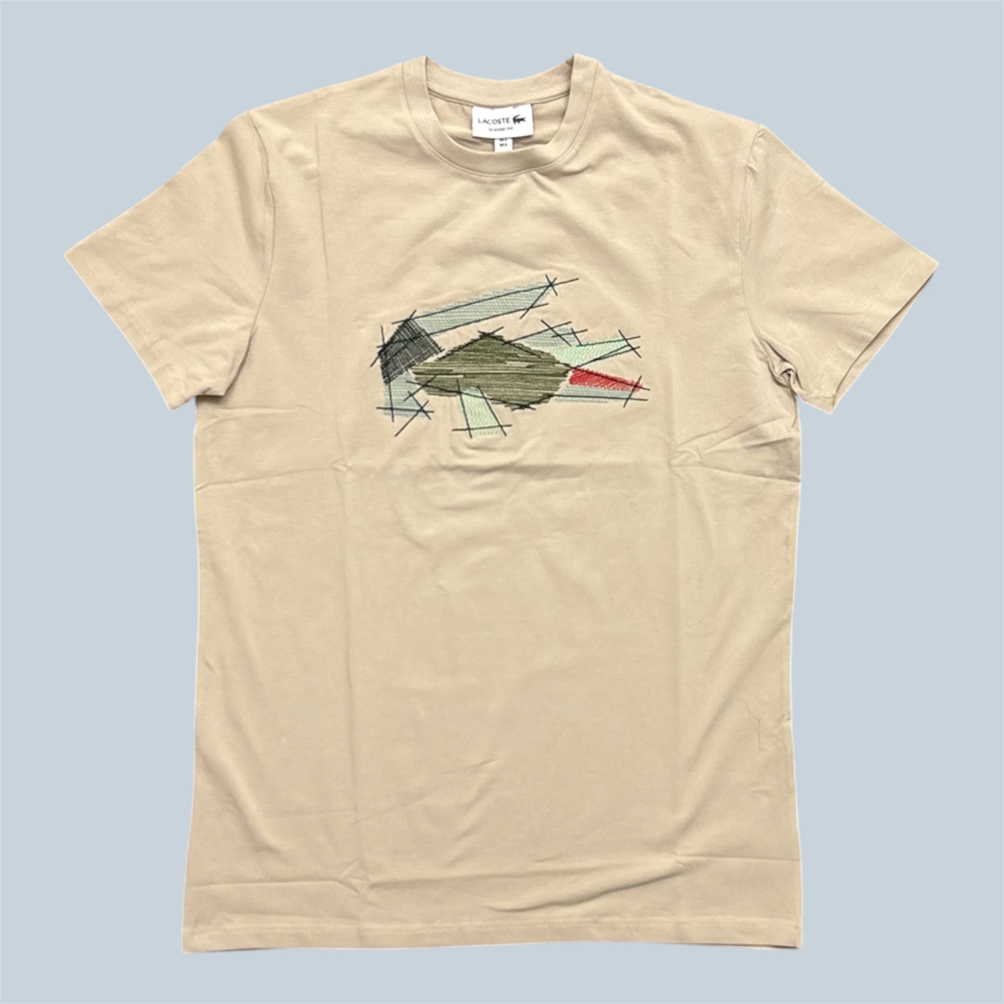Lacoste T shirt Beige con Logo Ricamato