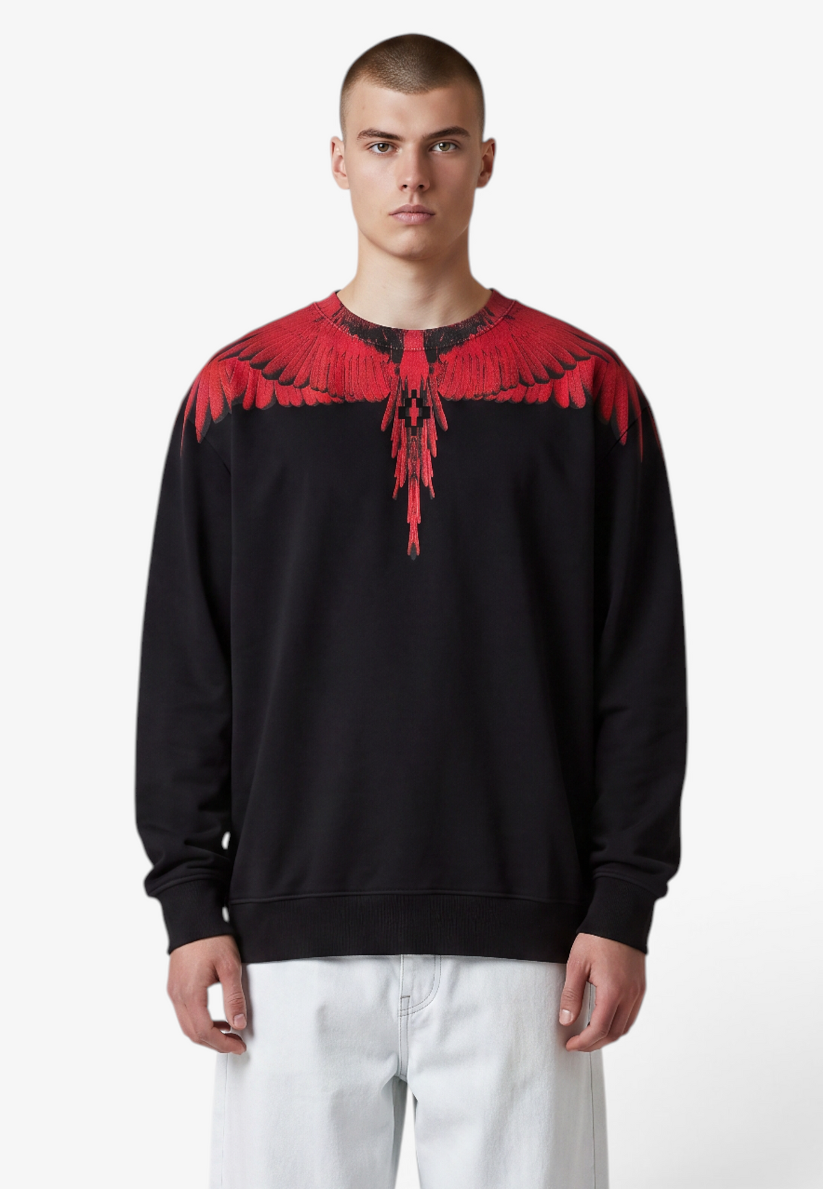 Marcelo Burlon County of Milan Felpa uomo girocollo in cotone con stampa ali F6CMMASW043