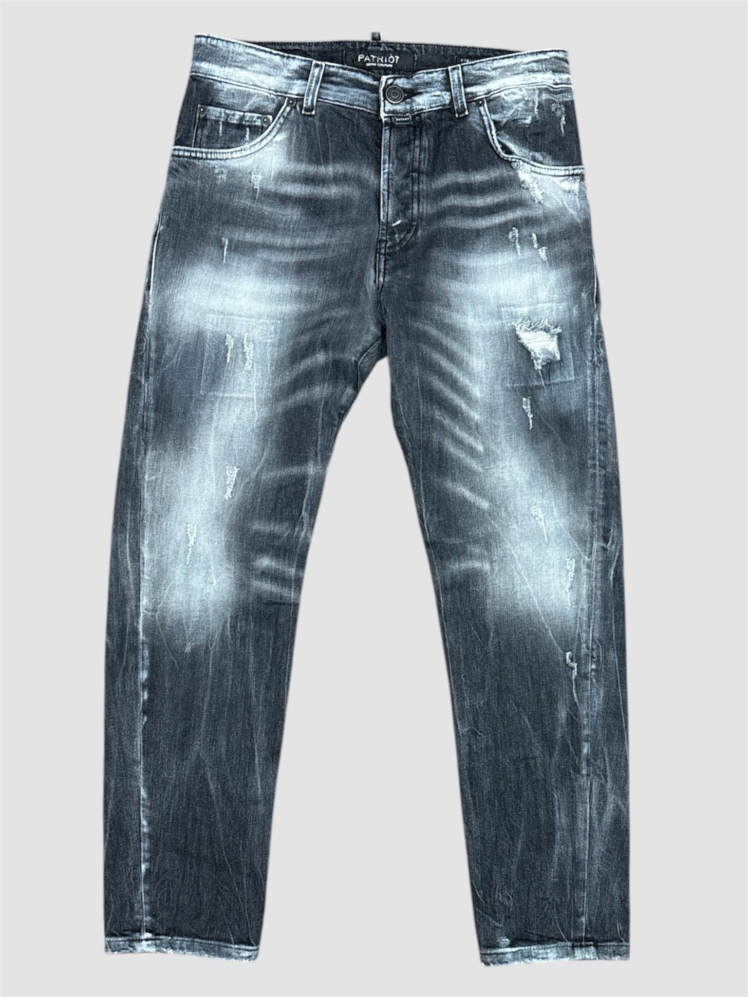 Jeans Slim-Regular Nero Slavato Effetto Vintage Patriot Denim