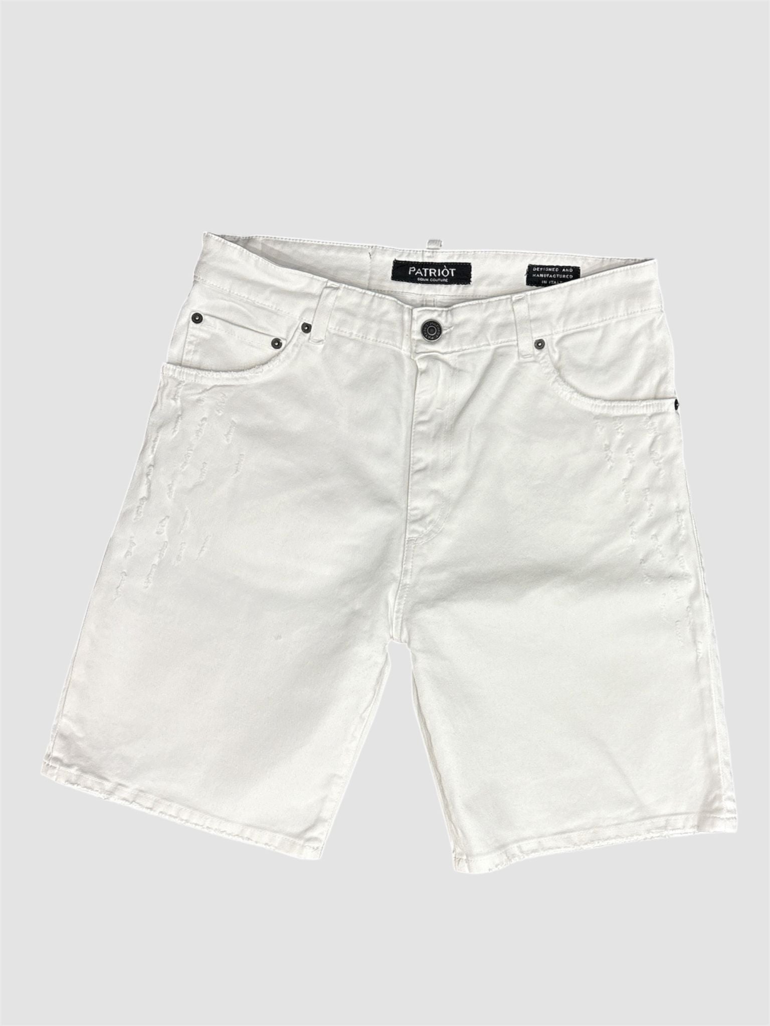 Bermuda Denim Patriòt – Bianco con Dettagli Distressed