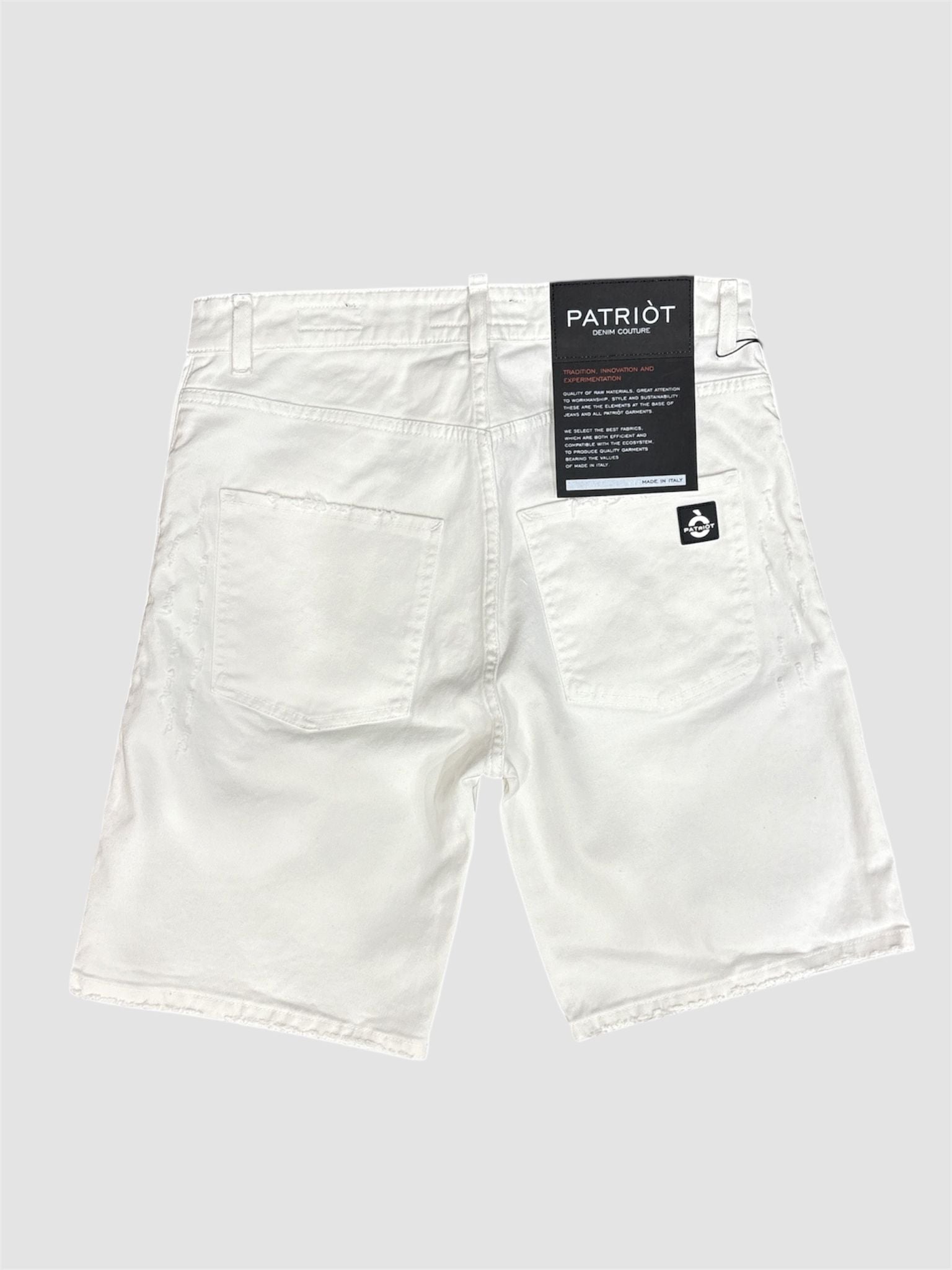 Bermuda Denim Patriòt – Bianco con Dettagli Distressed