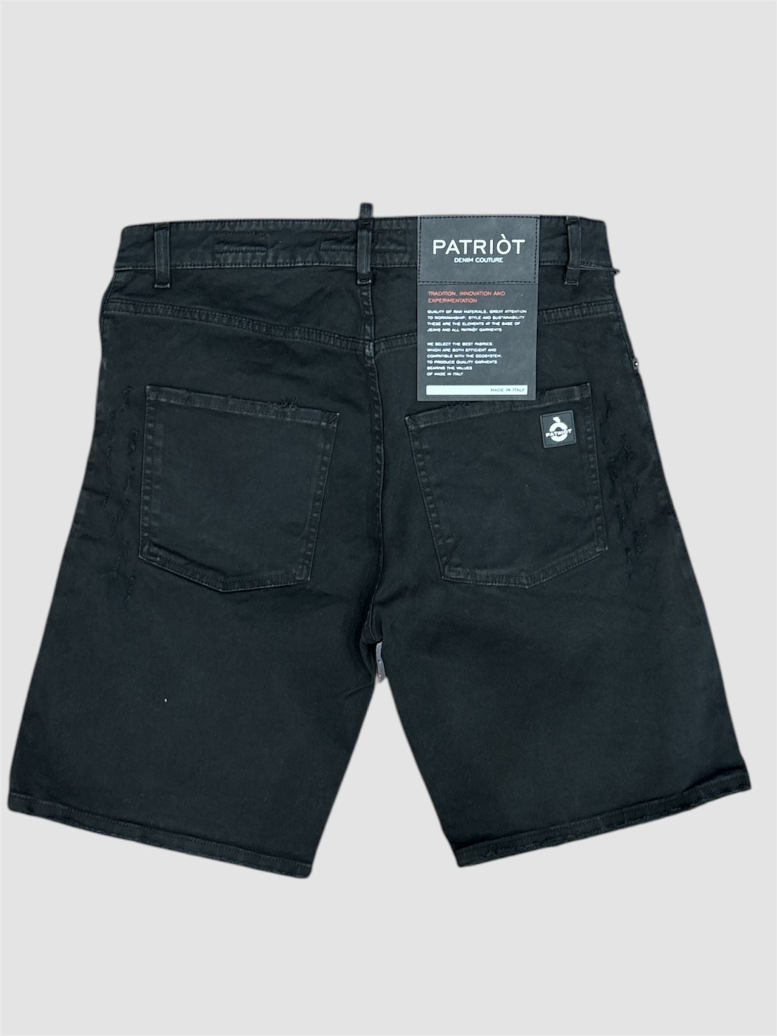 Bermuda Denim Patriòt – Nero con Dettagli Distressed