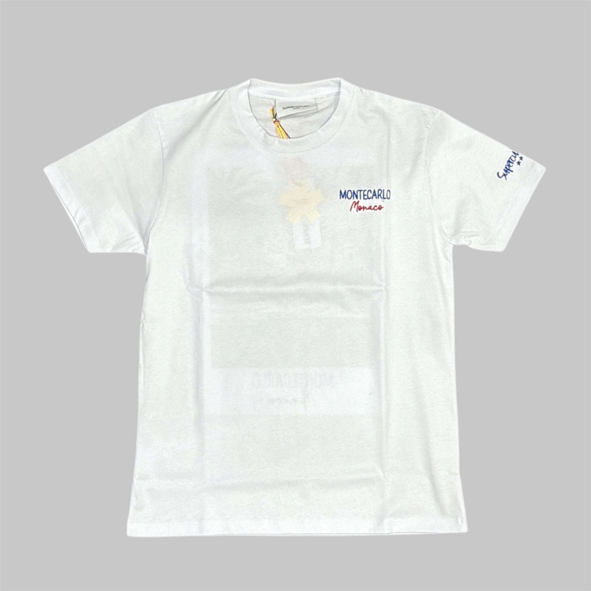 SUPERCULTURE T-shirt Bianca con Stampa e Ricamo Montecarlo
