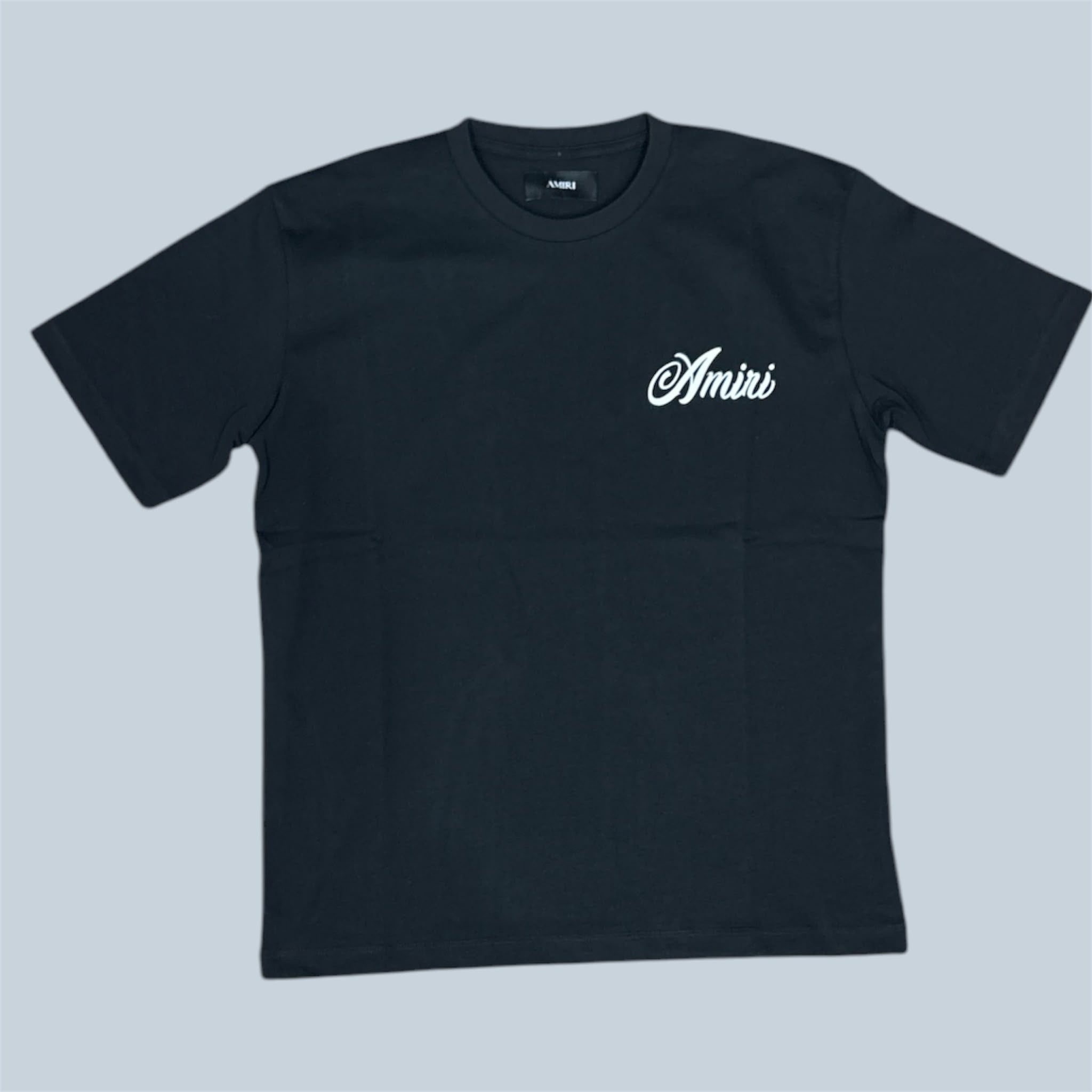 T-Shirt Amiri Nera con Logo Scritta e Montagna