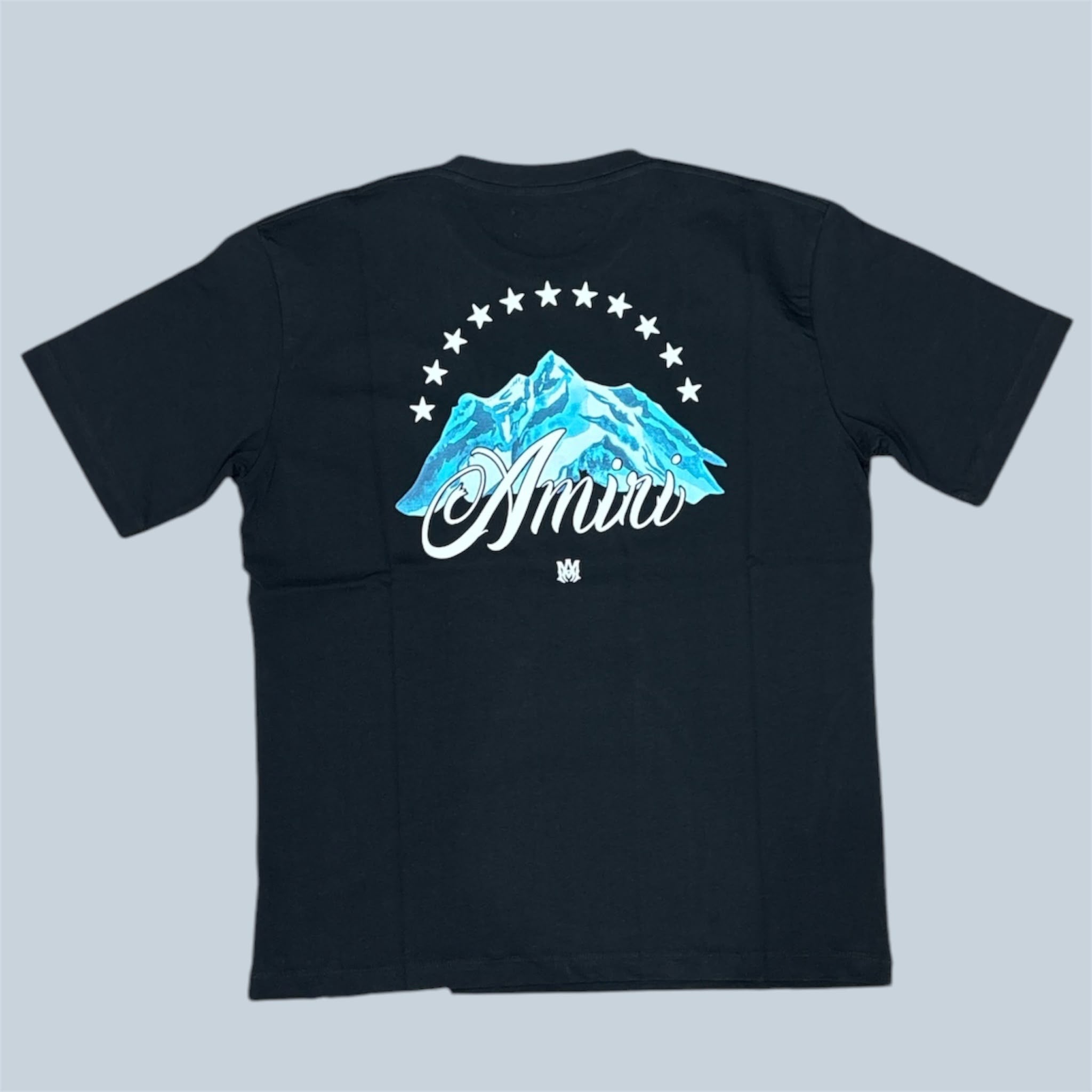 T-Shirt Amiri Nera con Logo Scritta e Montagna