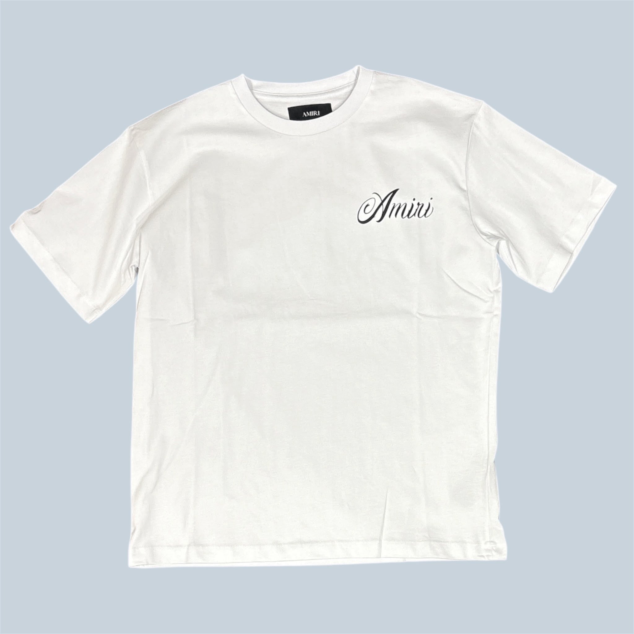 T-Shirt Amiri Bianca con Logo Corsivo e Montagna