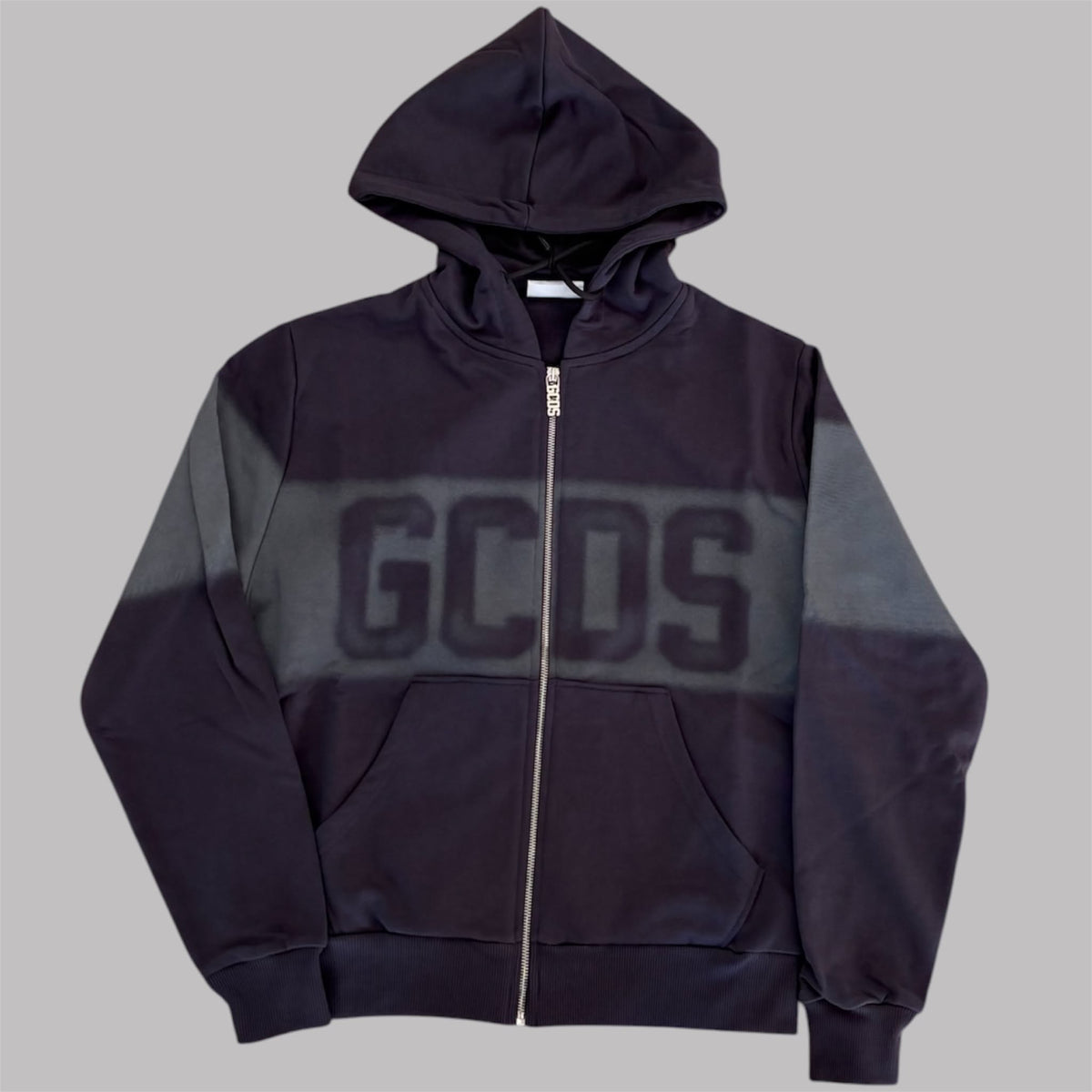 GCDS Logo Spray Zip Hoodie Meteorite Grey | Felpa Zip Uomo