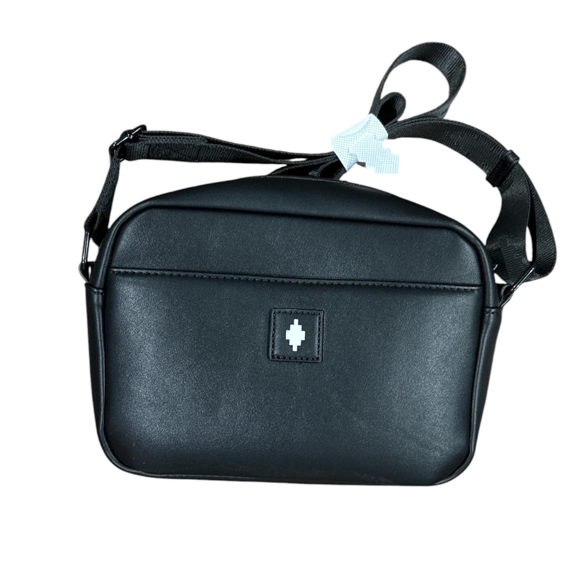 Marcelo Burlon County of Milan – Borsa a Tracolla Camera Bag in Pelle Nera con Logo Bianco
