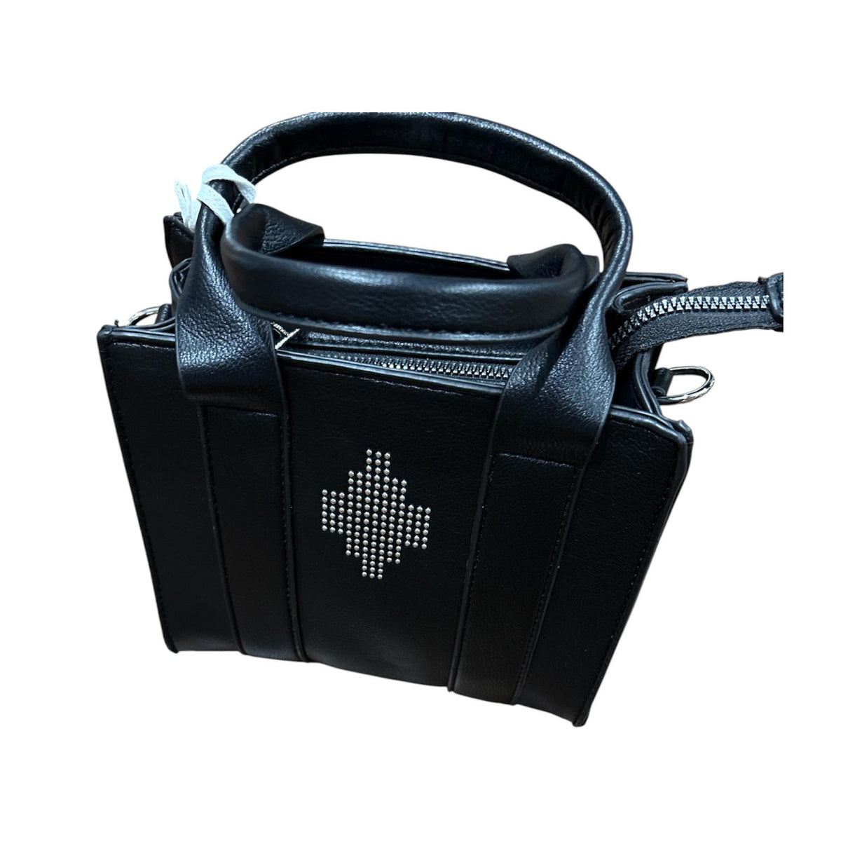 Marcelo Burlon County of Milan – Borsa Mini Tote a Mano in Pelle Nera con Logo Cross in Borchie