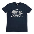 T-shirt Lacoste Blu Notte con Grafica Coccodrillo e Logo Corsivo | Uomo