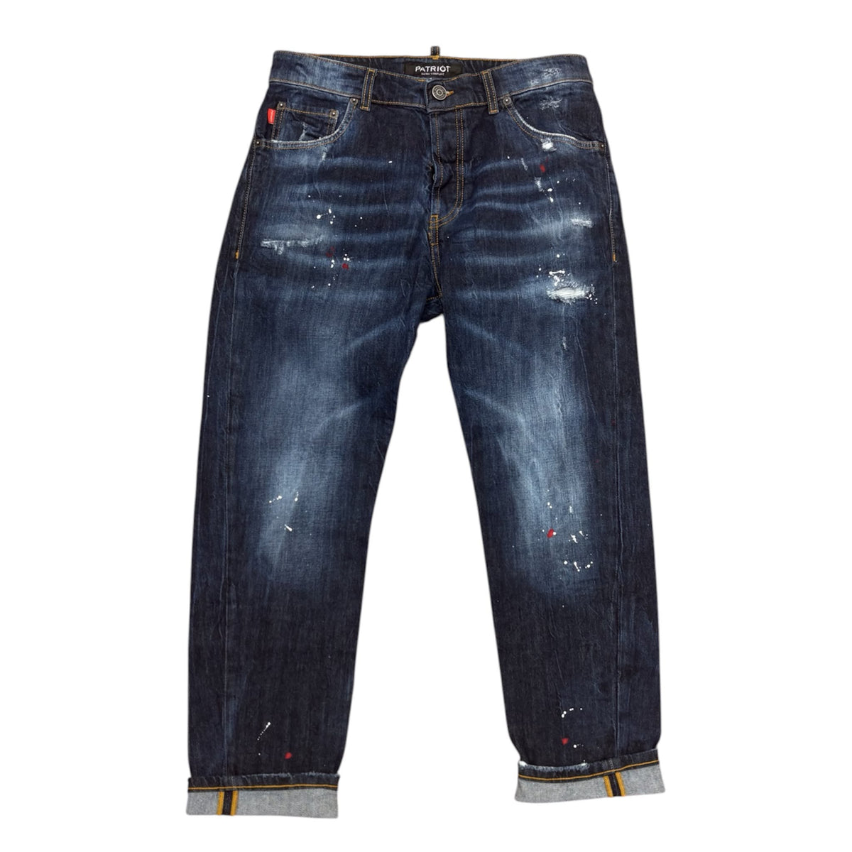 Jeans Uomo Patriòt PKYM63 - Blu Scuro con Lavaggio Used & Paint Splatter