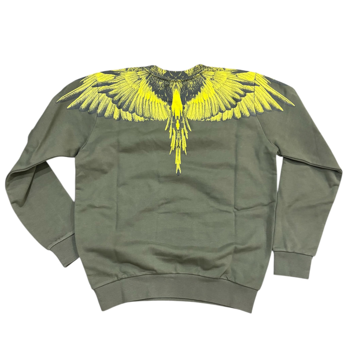 Felpa Girocollo Uomo Marcelo Burlon County of Milan F6CMMASW043 - Verde Oliva con Grafica Wings Gialla