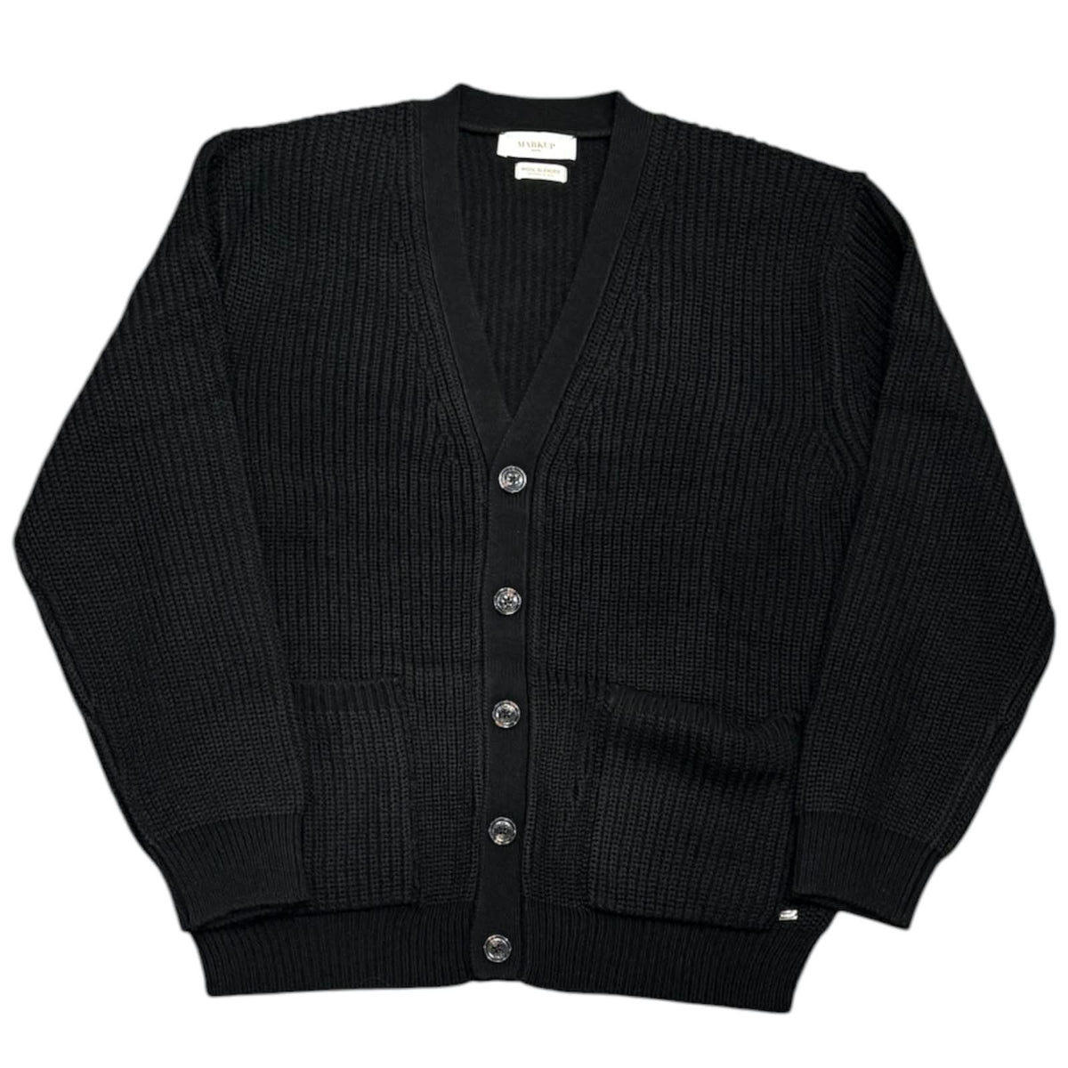 MARKUP Cardigan nero in lana con lavorazione a maglia inglese Cod. MK2900051