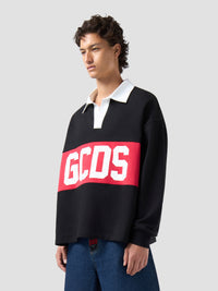 GCDS Polo a Maniche Lunghe con Logo a Fascia