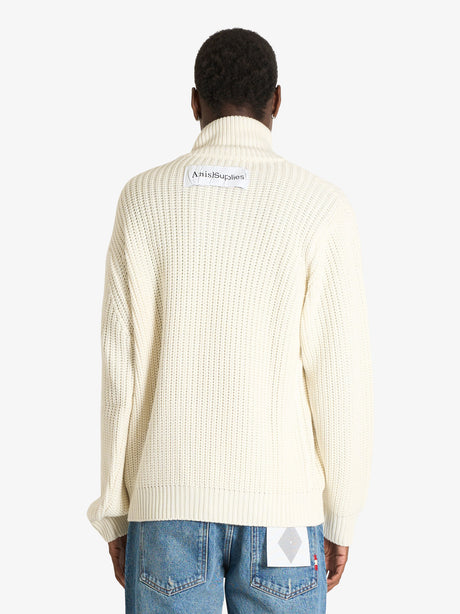 AMISH maglione heavy rib uomo bianco